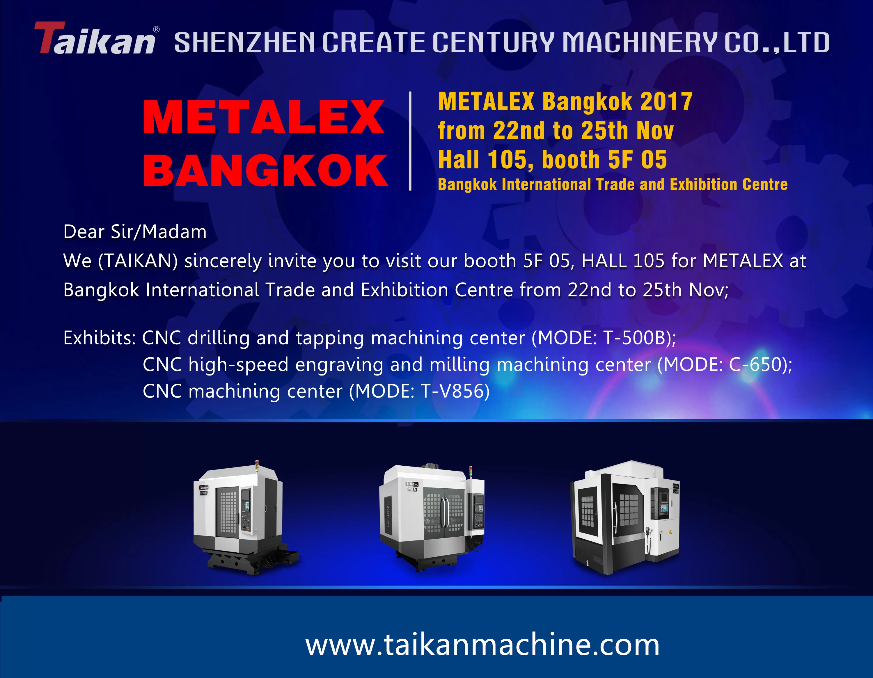 Taikan assisterà METALEX 2017 a Bangkok thailandia